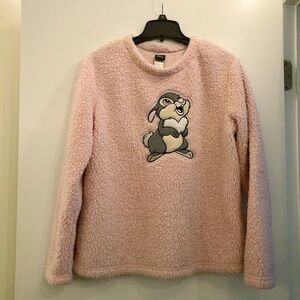 DISNEY Bambi Thumper Oversized Sherpa Fleece Pullover Crewneck Sweatshirt Top